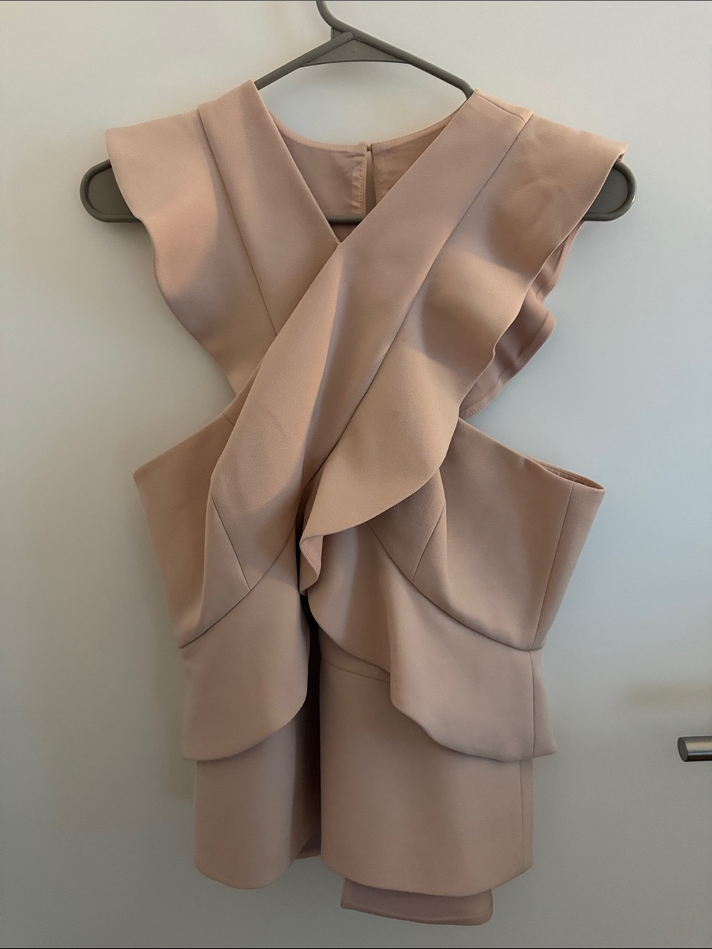 BCBGMaxAzria Blush Pink Ruffle Peplum Top
